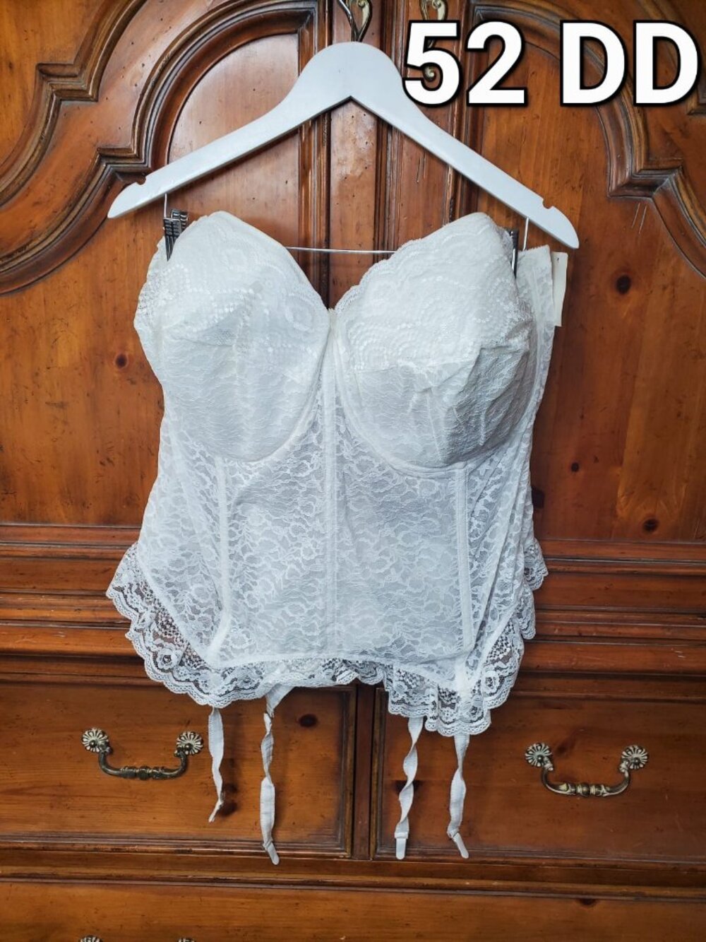 Vintage Goddess White Lace Strapless Corset Bustier Plus Size NOS 52 DD
